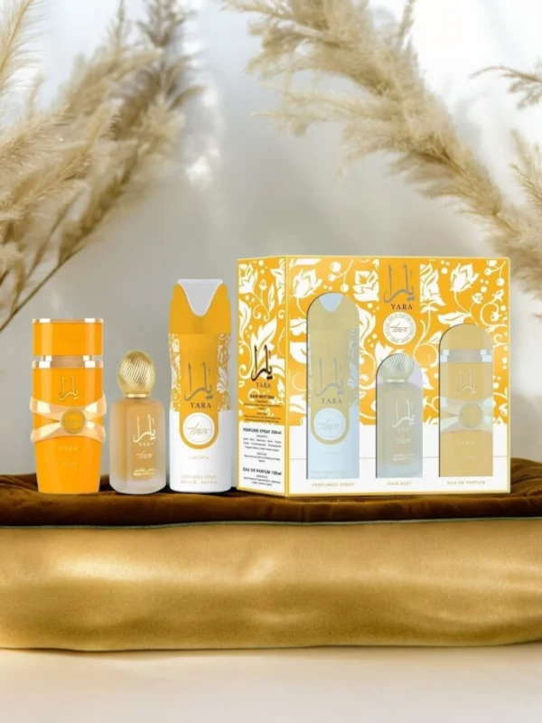 lattafa yara tous 3 pcs gift set with 100ml edp + 200ml deo + 50ml hairmist✔️