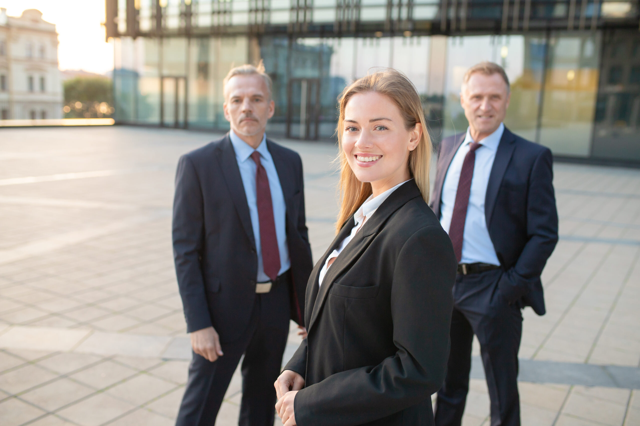 happy beautiful business woman wearing office suit